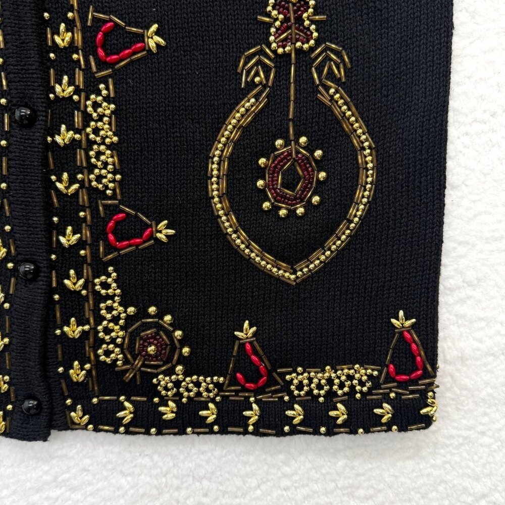 VTG Beaded Sweater Vest Christmas Holiday Teachercore Grandma Womens Black S* - Picture 7 of 15